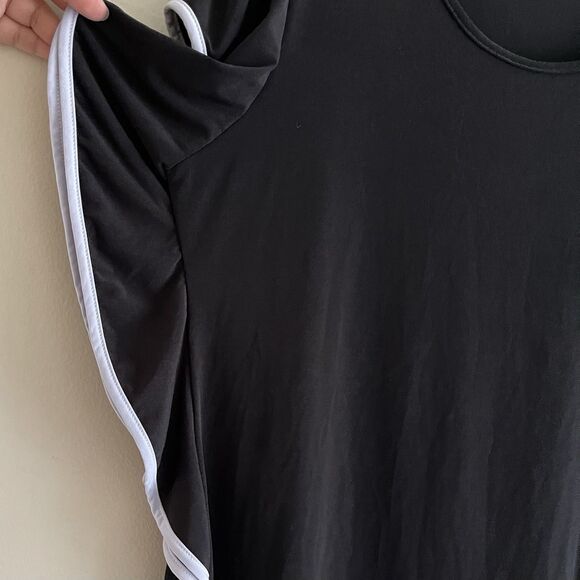 Flutter Top Size XL Womens Black White Trim Short Sleeves Ruffles Blouse Casual - Picture 3 of 9